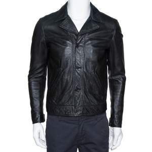 Saint Laurent Paris Black Leather Flight Jacket M