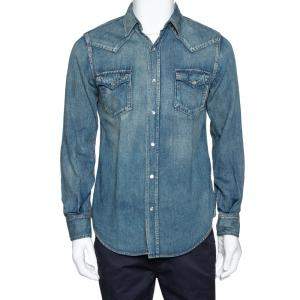 Saint Laurent Paris Blue Dark Wash Denim Button Front Shirt M