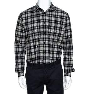 Saint Laurent Paris Monochrome Checked Cotton & Wool Distressed Shirt M