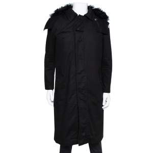 معطف باركا سان لوران باريس كانفاس أسود مبطن فرو مقاس كبير جدًا - إكس لارج