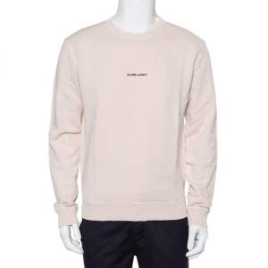 Saint Laurent Paris Beige Cotton Archive Logo Printed Sweatshirt M