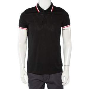 Saint Laurent Paris Black Cotton Pique Stripe Trim Polo T-Shirt L