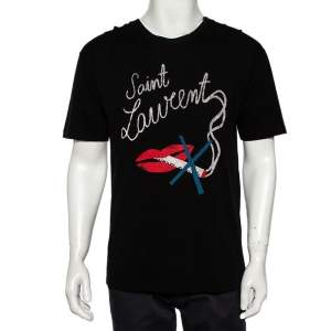 Saint Laurent Paris Black No Smoking Printed Cotton Crewneck T-Shirt XS