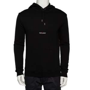 Saint Laurent Paris Black Logo Printed Cotton Knit Hoodie XS