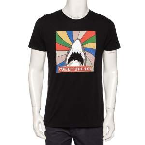 Saint Laurent Paris Black Sweet Dreams Shark Printed Cotton T-shirt M