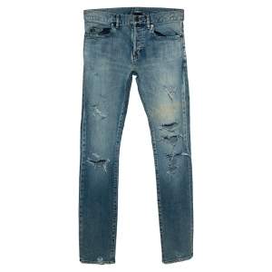 Saint Laurent Paris Blue Washed Out Denim Distressed Jeans S