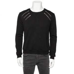 Saint Laurent Black Knit Zip Detail Crewneck Sweater M
