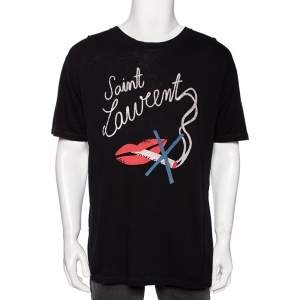 Saint Laurent Black Quit Smoking Printed Cotton Roundneck T-Shirt S