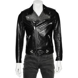 Saint Laurent Paris Black Studded Leather Biker Jacket M 