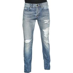 Saint Laurent Blue Distressed Denim Slim Fit Jeans M