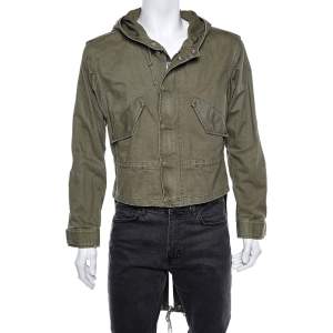 Saint Laurent Military Green Cotton And Linen Hooded Jacket XL