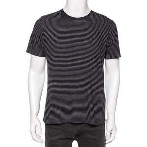Saint Laurent Charcoal Grey Striped Cotton T-Shirt S