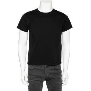 Saint Laurent Black Cotton Pique Distressed Hem Detail T-Shirt M