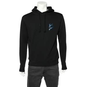 Saint Laurent Black Cotton Knit Logo Printed Hoodie M