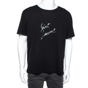 Saint Laurent Black Signature Logo Printed T-Shirt L