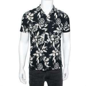 Saint Laurent Black and White Printed Cotton Short Sleeve Shirt S