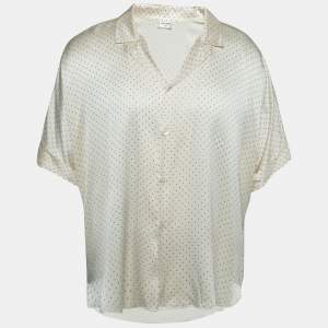 Saint Laurent Cream Stud Embellished Silk Satin Shirt 4XL