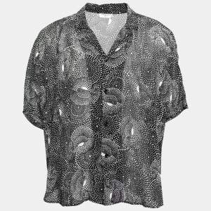 Saint Laurent Monochrome Spiral Printed Georgette Short Sleeve Shirt XXL