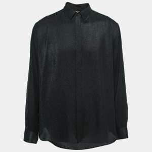 Saint Laurent Black Shiny Black Silk Button Front Shirt XL