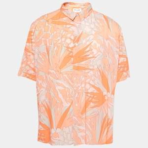 Saint Laurent Orange Printed Crepe Short Sleeve Shirt XXL