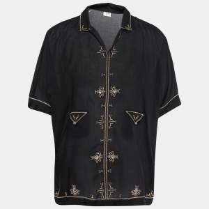 Saint Laurent Black Lamé Embroidered Short Sleeve Tunic XXXL