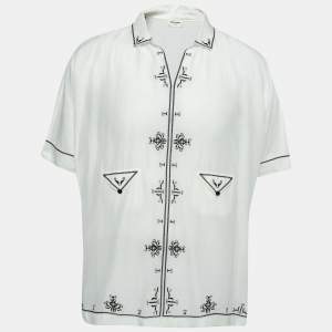 Saint Laurent White Cotton & Silk Embroidered Tunic XXL