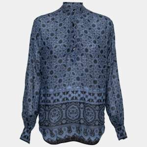 Saint Laurent Blue Printed Wool & Silk Long Sleeve Tunic S