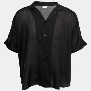 Saint Laurent Black  Sheer Button Front Short Sleeve Shirt XXXL