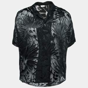 Saint Laurent Black Floral Devoré Silk Sheer Button Front Shirt XL