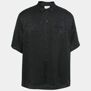 Saint Laurent Black Patterned Silk Short Sleeve Button Front Shirt XXXL