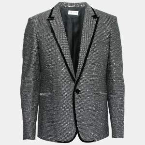 Saint Laurent Black Knit Wool Sequin Jackets L