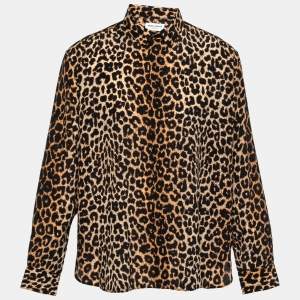 Saint Laurent Brown Leopard Print Oversized Shirt XS