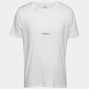 Saint Laurent White Logo Print Cotton T-Shirt XL
