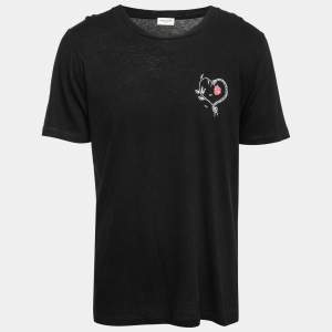 Saint Laurent Black Cotton Printed Short Sleeve T-Shirt M