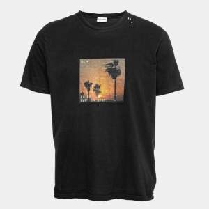 Saint Laurent Paris Black Palm Tree Printed Cotton T Shirt L 