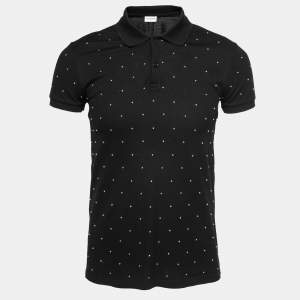 Saint Laurent Paris Black Cotton Pique Stud Embellished Polo T-Shirt S