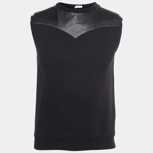 Saint Laurent Black Cotton & Leather Sleeveless Pullover S