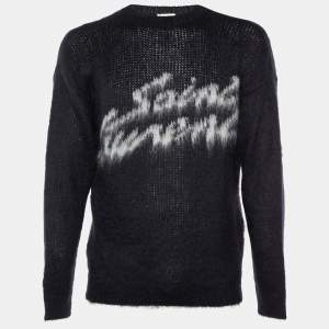 Saint Laurent Black Logo Printed Mohair Knit Sweater S