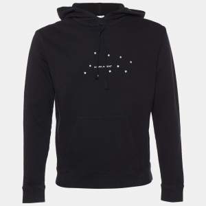 Saint Laurent Black Stars Archive Logo Printed Cotton Knit Hoodie S