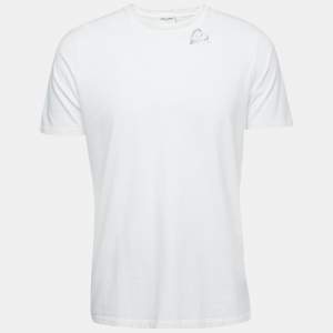 Saint Laurent Paris White Jersey Logo Heart Print T-Shirt M