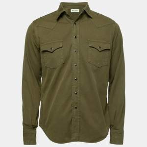 Saint Laurent Paris Green Stonewashed Cotton Western Shirt M
