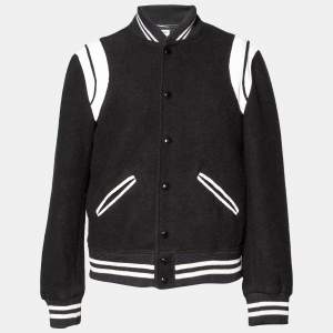 Saint Laurent Black Wool Leather Detailed Teddy Jacket M
