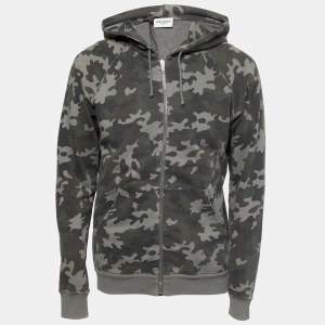 Saint Laurent Grey Camouflage Print Distressed Cotton Hoodie XL