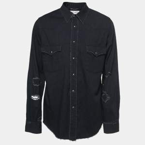 Saint Laurent Black Distressed Denim Full Sleeve Shirt XL