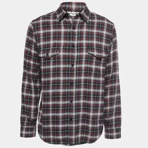 Saint Laurent Grey Plaid Cotton Full Sleeve Shirt XL