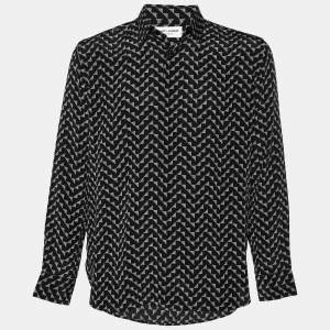 Saint Laurent Black Printed Silk Button Front Shirt L