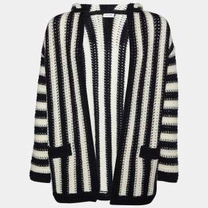 Saint Laurent Monochrome Striped Crochet-knit Wool Hooded Cardigan S