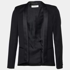 Saint Laurent Black Wool & Satin trim Open Front Blazer M