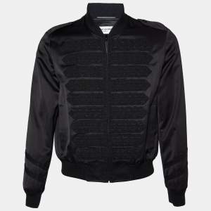 Saint Laurent Black Satin Embellished Bomber Jacket M