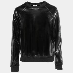 Saint Laurent Black Lacquer Coated Cotton Crew Neck Sweatshirt XS
